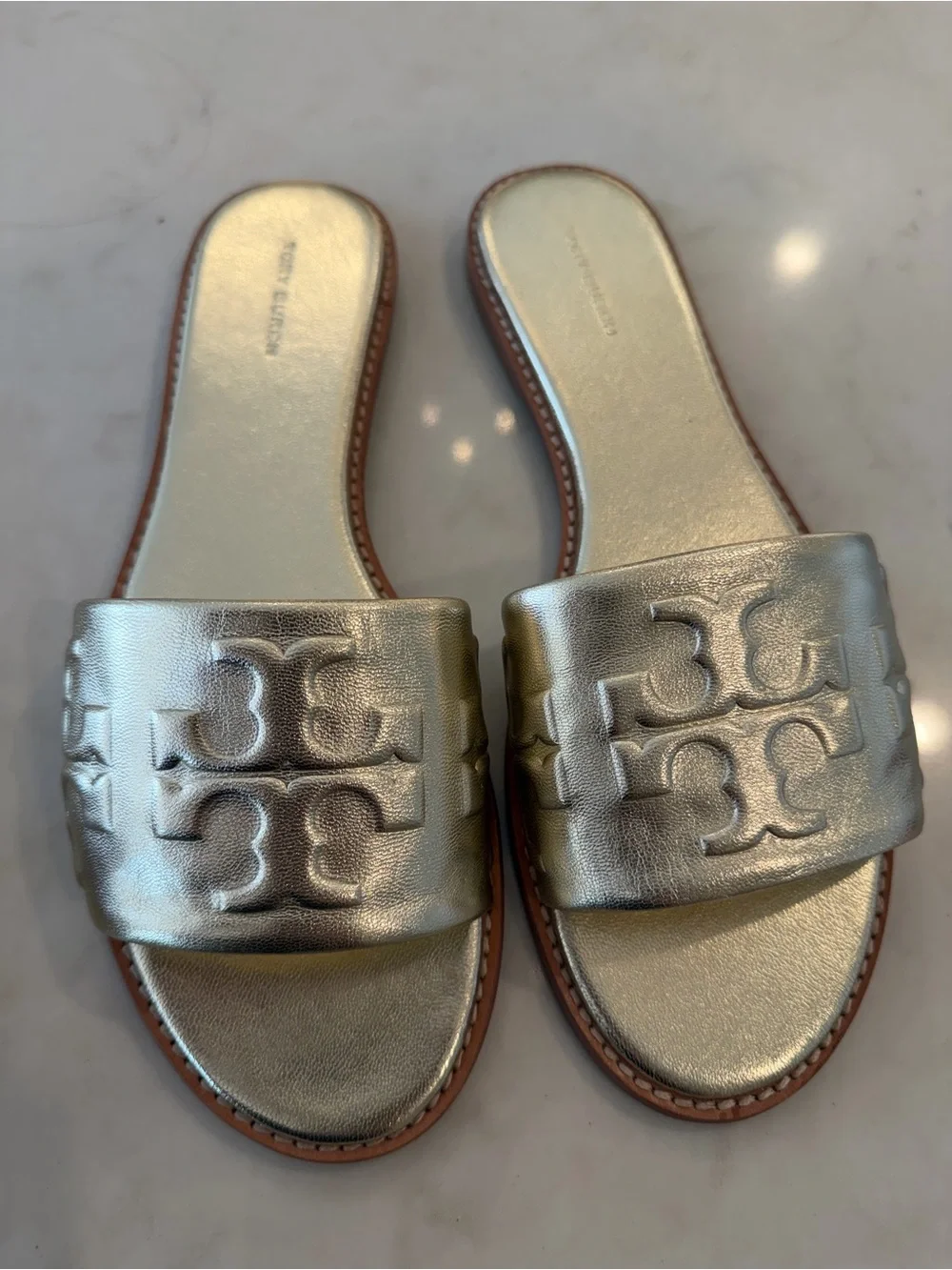 Tory Burch Gold Metallic  Slide Sandals